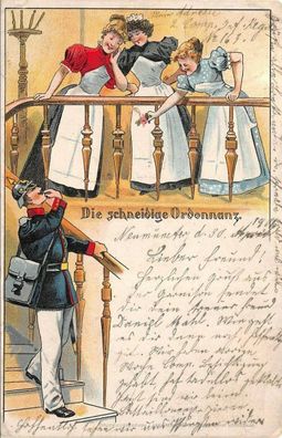 Die schneidige Ordonnanz Patriotika Postkarte AK 1901