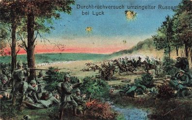 Durchbruchversuch umzingelter Russen bei Lyck Patriotika Postkarte AK 1915