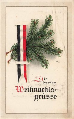 Die besten Weihnachtsgrüsse mit Reichsfahne Patriotika Postkarte AK 1915