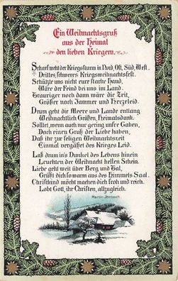 Ein Weihnachtsgruß aus der Heimat den lieben Kriegern Patriotika Postkarte AK