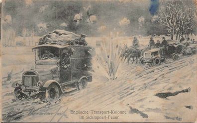 Englische Transport-Kolonne im Schrapnell-Feuer Patriotika AK 1915