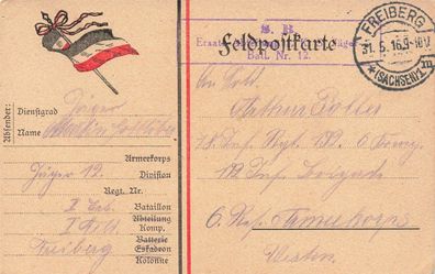 Feldpost mit Reichsfahne Patriotika Postkarte AK 1916