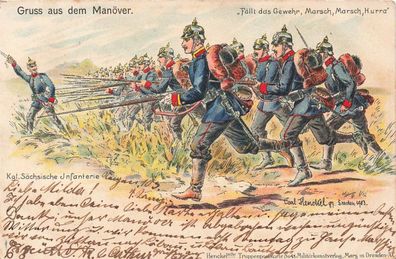 Gruss aus dem Manöver Sächsische Infanterie Patriotika Postkarte AK 1906