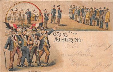 Gruss von der Musterung Patriotika AK 1913