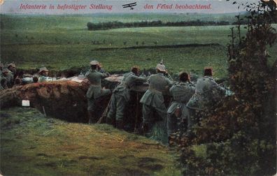 Infanterie in befestigter Stellung Feind Beobachten Patriotika Postkarte AK 1916