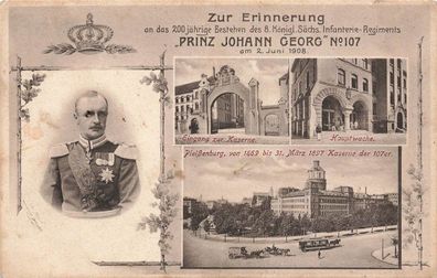 Inf.-Regt. 107 Prinz Johann Georg Pleißenburg und Kaserne Sachsen Postkarte AK