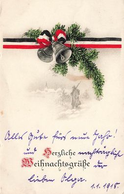 Herzliche Weihnachtsgrüße Einsame Patrouille Patriotika Postkarte AK 1918