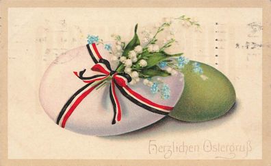 Herzlichen Ostergruss mit Osterei und Reichsfahne Patriotika Postkarte AK 1916