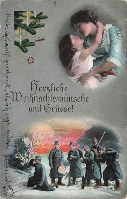 Herzliche Weihnachtswünsche und Grüsse! Patriotika Postkarte AK 1915