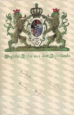 Herzliche Grüße aus dem Bayernlande Patriotika Geprägt Postkarte AK 1899