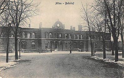 Jelgava Mittau Soldaten am Bahnhof im Winter 1. WK