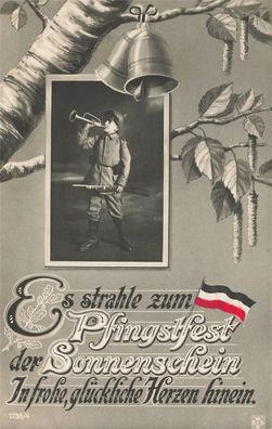 Kleiner Soldat mit Trompete und Gewehr Pfingstfest Reichsfahne Patriotika AK