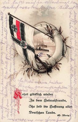 Kehrt glücklich wieder Spruchkarte Marine Patriotika Postkarte AK 1915