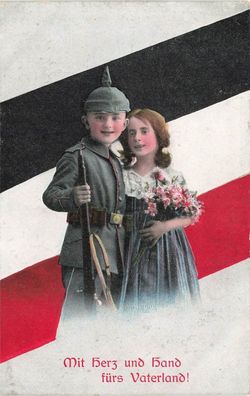 Mit Herz und Hand fürs Vaterland Portrait kleiner Soldat Patriotika AK 1916