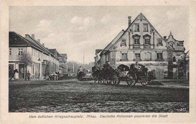 Mitau deutsche Kolonnen Vormarsch Ostfront 1. WK Postkarte