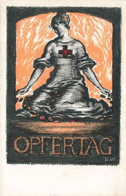 Opfertag 1917 mit Frau und Roten Kreuz Patriotika Postkarte AK