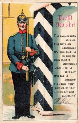 Prosit Neujahr! Soldat am Wachposten Spruchkarte Patriotika Postkarte AK 1901