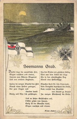 Seemanns Grab von Franz Kellert EK2 und Reichsfahne Patriotika Postkarte AK