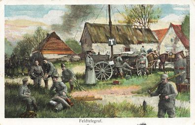 Soldaten bei Rast am Feldtelegrafen Patriotika Postkarte AK 1916