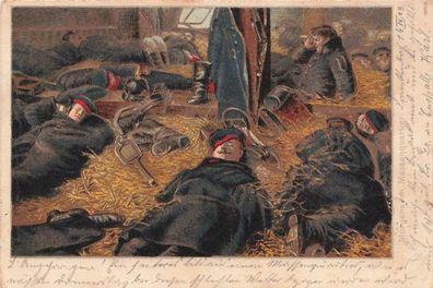 Soldaten Morgens im Massenquartier Postkarte AK 1903