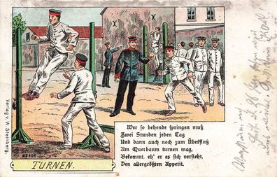 Soldaten beim Turnen Patriotika Postkarte AK 1908