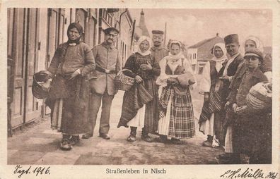 Straßenleben in Nisch Serbien Patriotika Postkarte AK 1916