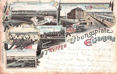 Truppen Übungsplatz Elsenborn mit Offiziers Casino Patriotika Litho AK 1897