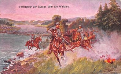 Verfolgung der Russen über die Weichsel Patriotika Postkarte AK 1915