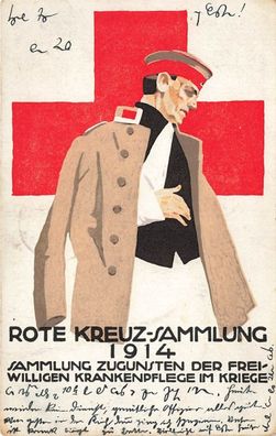 Verwundeter Soldat Rote Kreuz Sammlung 1914 Patriotika Postkarte AK 1914