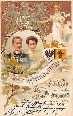 Zur Erinnerung an Hochzeit Wilhelm II. Portrait Patriotika mit Prägung AK 1905