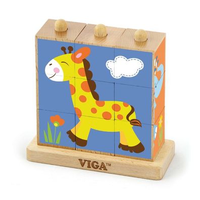 Viga 50834 9-teiliges Stapelwürfel-Puzzle - Wildtiere