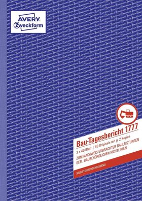 Avery Zweckform® 1777 Bau-Tagesbericht, DIN A4, selbstdurchschreibend, 3 x 40