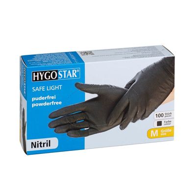 Hygostar 27058 Nitrilhandschuhe Safe Light schwarz Gr. 8/M puderfrei