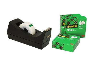 Scotch® C38SM3S Tischabroller - inkl. 3 Rollen Magic™ Tape 810, schwarz