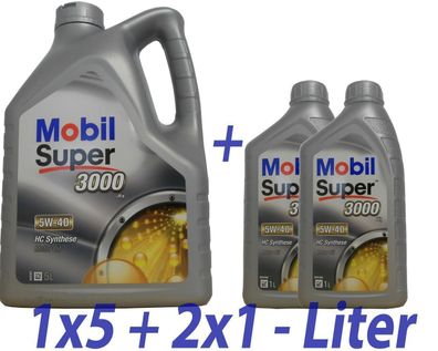 Mobil Super 3000 X1 5W-40 1x5 + 2x1 Liter Motoröl Opel, MB 229.3