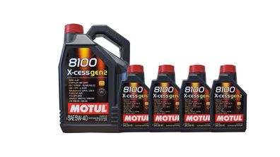 Motul 8100 X-cess 5W-40 5 + 4 Liter Motoröl MB 229.5, PSA 2296, RN700 VW 502 00