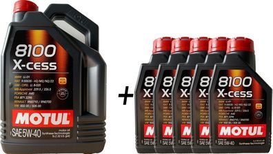 Motul 8100 X-cess 5W-40 5 + 5 Liter Motoröl MB 229.5, PSA 2296, RN700 VW 502 00