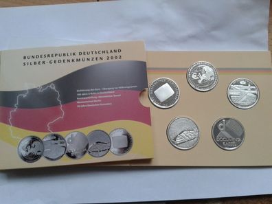 Original 5 x 10 euro 2002 PP Gedenkmünzenset Silber im Folder/Blister