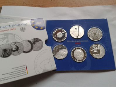 Original 6 x 10 euro 2004 PP Gedenkmünzenset Silber im Folder/Blister