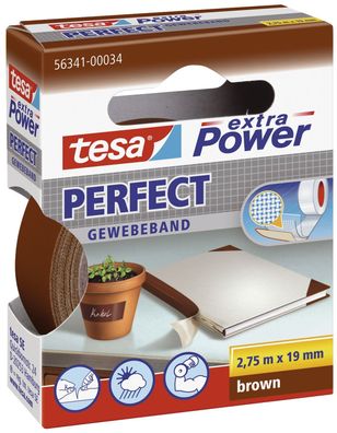 tesa® 56341-00034-03 Gewebeklebeband extra Power Perfect - 2,75 m x 19 mm, braun