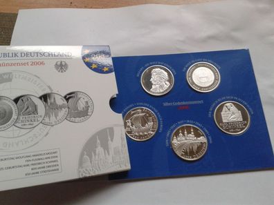 Original 5 x 10 euro 2006 PP Gedenkmünzenset Silber im Folder/Blister