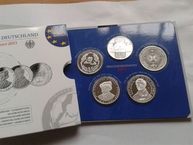 Original 5 x 10 euro 2013 PP Gedenkmünzenset Silber Deutschland im Folder/Blister