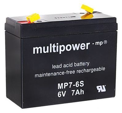 Multipower - MP7-6S - 6 Volt 7000mAh Pb Blei-Akku AGM, Standard, Faston 4,8 mm