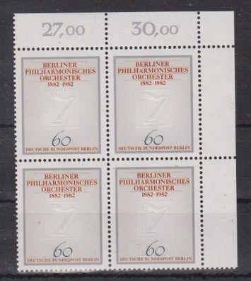 Berlin 1982 postfrisch 4er Bl. Ecke oben links MiNr. 666 r Philharmonisches Orchester