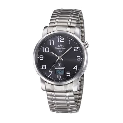 MasterTime Herren-Funkuhr Basic, silber/ schwarz - mit Zugband - MTGA-10308-22M