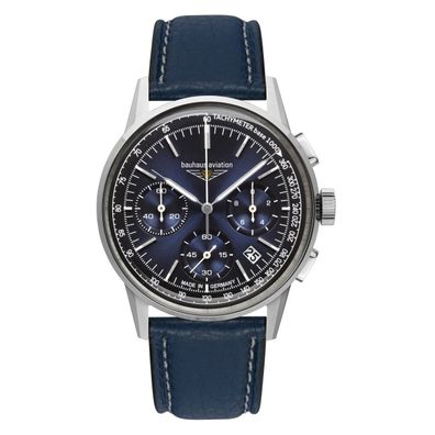 Bauhaus Aviation G38 Herrenuhr 2376-3 Chronograph mit Datum und Lederband blau