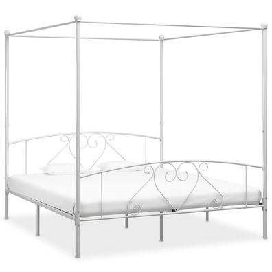 vidaXL Himmelbett-Gestell Weiß Metall 200 x 200 cm