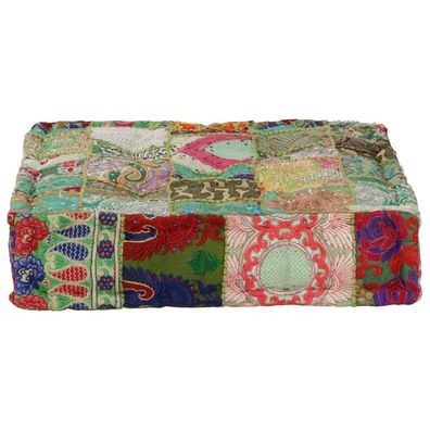vidaXL Pouf Flickwerk Quadrat Baumwolle Handgefertigt 50×50×12 cm Grün