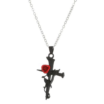 Gothic Dark Cross Rose Halskette, Schlüsselbeinkette, Valentinstagsgeschenk