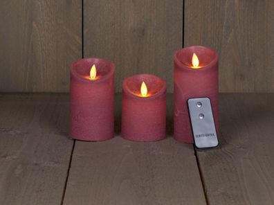 Kerzenwachs rustikal bewegliche Flamme 3 Stück 7,5x10/12,5/15 cm antik rosa b.o